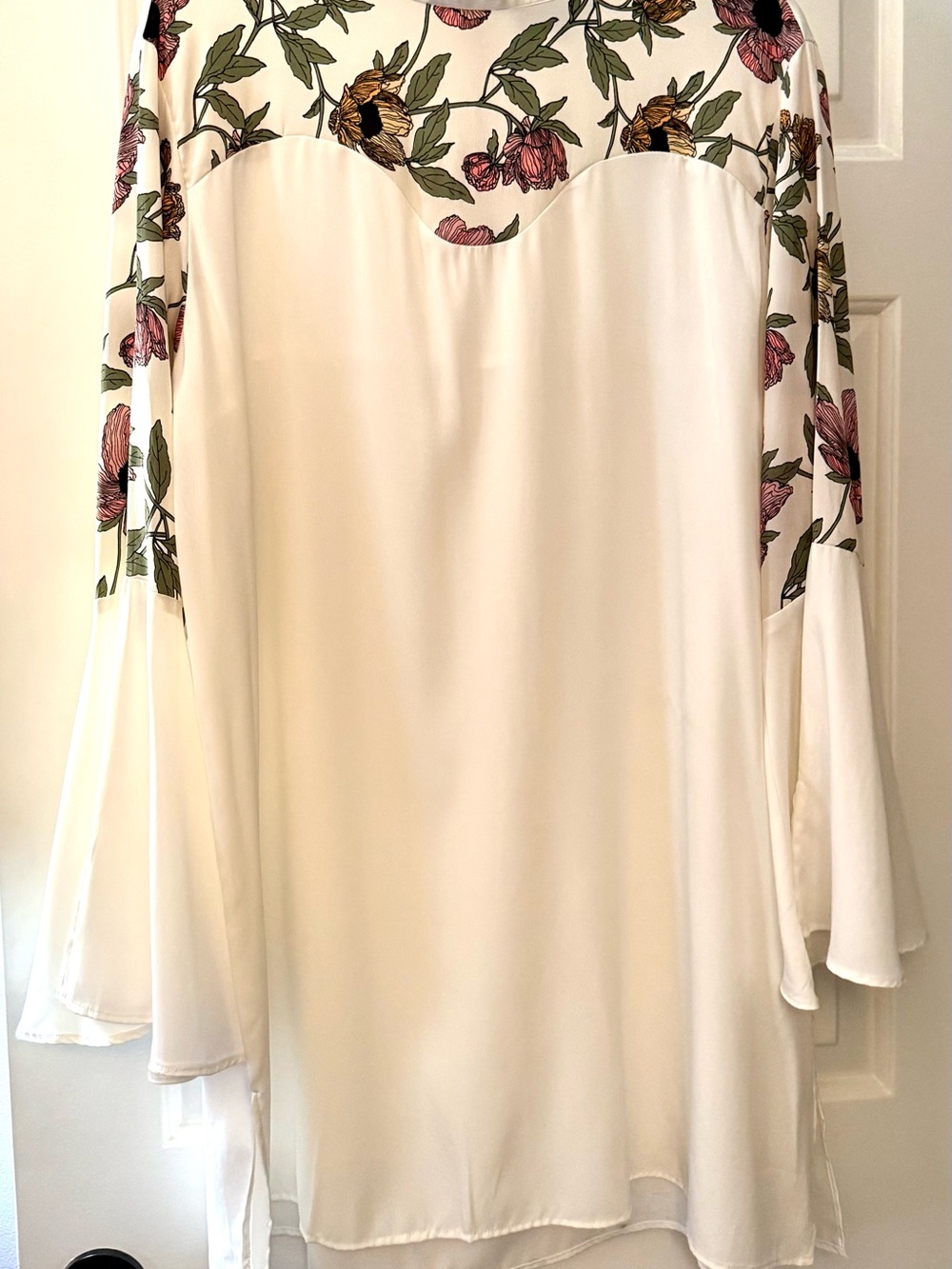 AX Paris Cream Tunic with Floral Yoke and Bell Sleeves